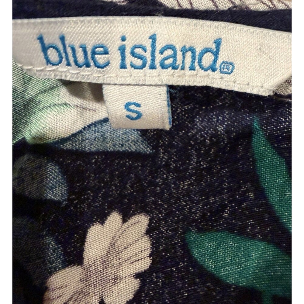 Blue Island Blue Floral Short Tie Front Rayon Ruffle Sleeve Wrap Dress Small - Picture 6 of 8